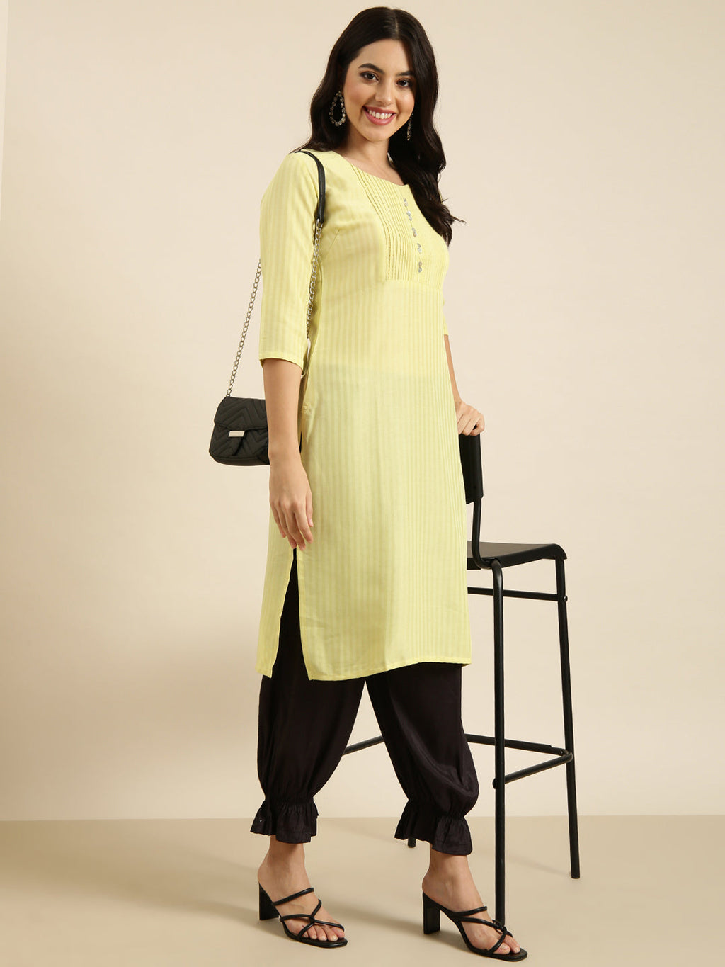 Women's Straight Yellow Solid Kurta
