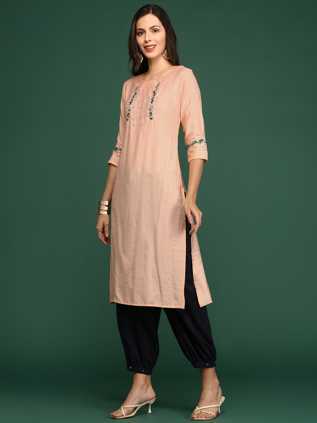 Women's Straight Peach Solid Kurta