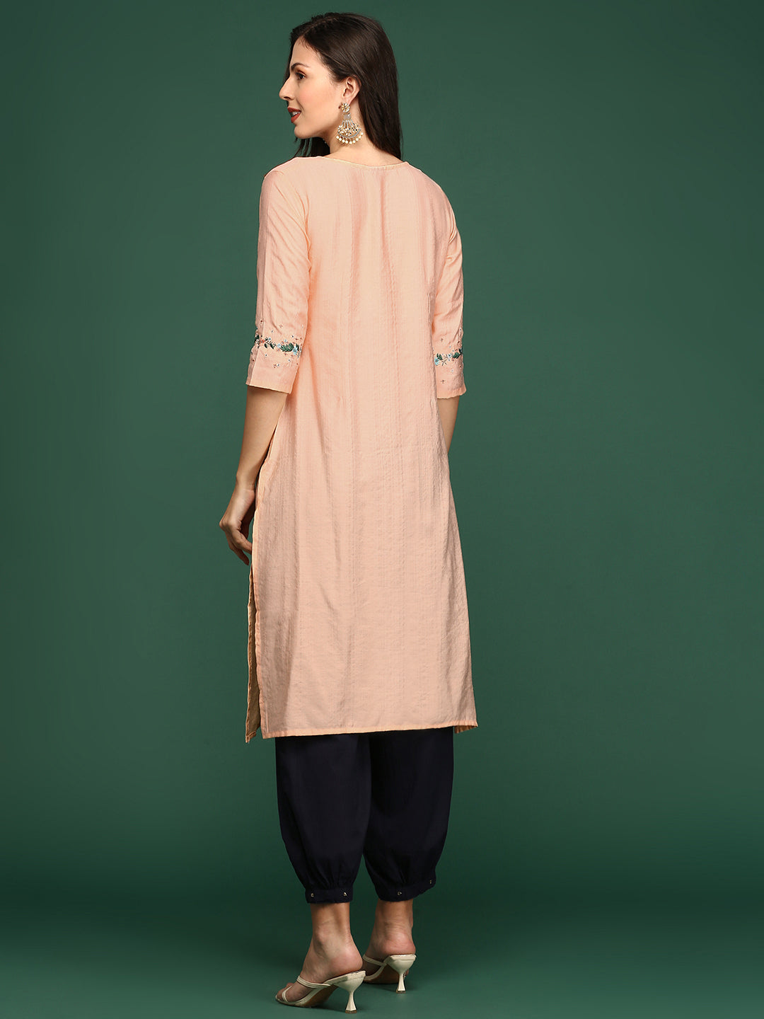 Women's Straight Peach Solid Kurta