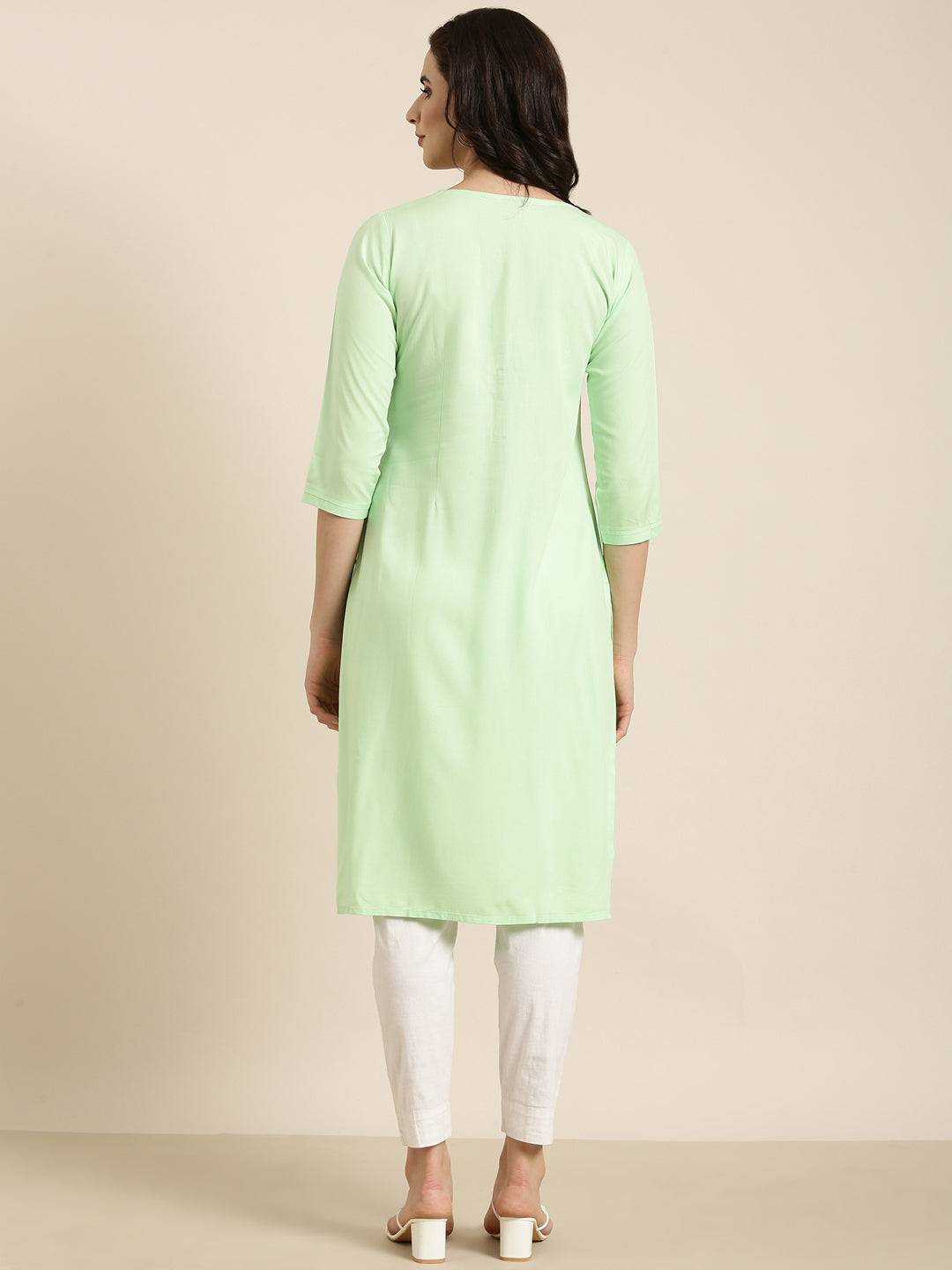 Women's Straight Green Solid Kurta