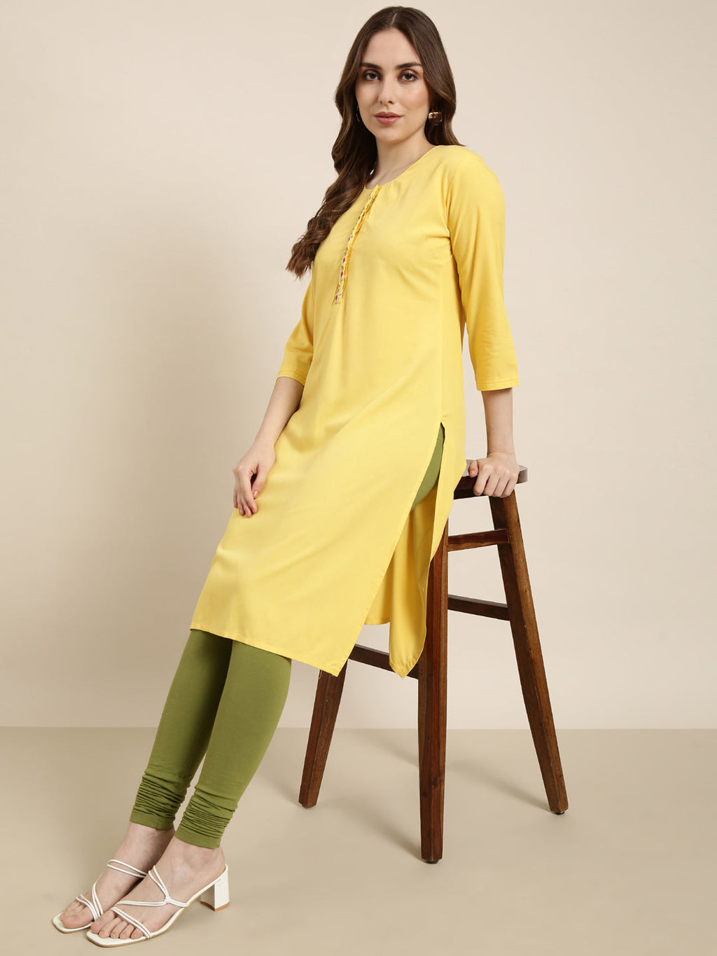 Women's Straight Yellow Solid Kurta