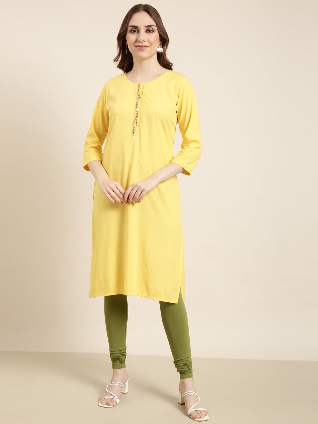 Women's Straight Yellow Solid Kurta