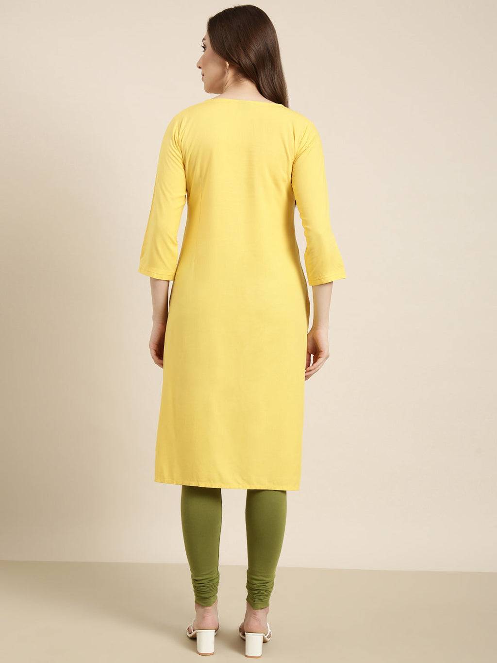 Women's Straight Yellow Solid Kurta