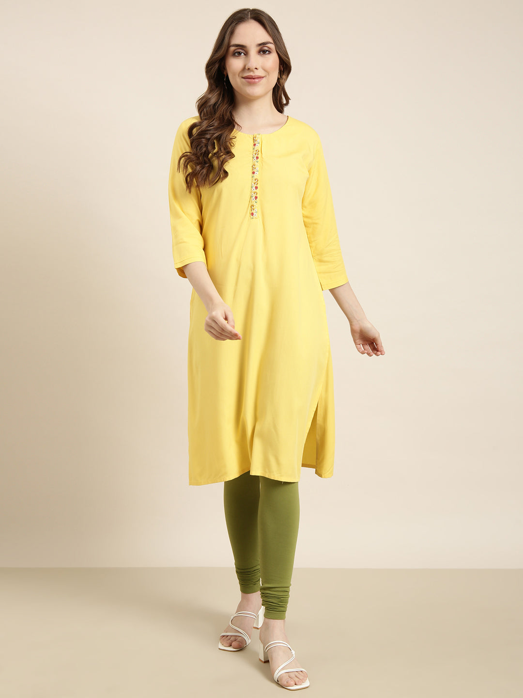 Women's Straight Yellow Solid Kurta