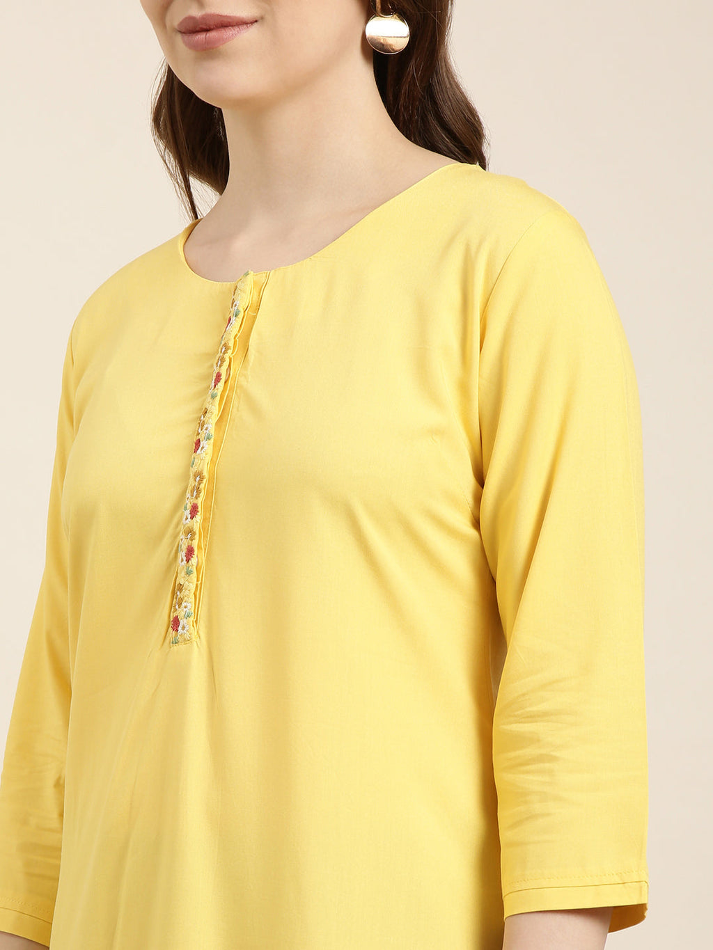 Women's Straight Yellow Solid Kurta