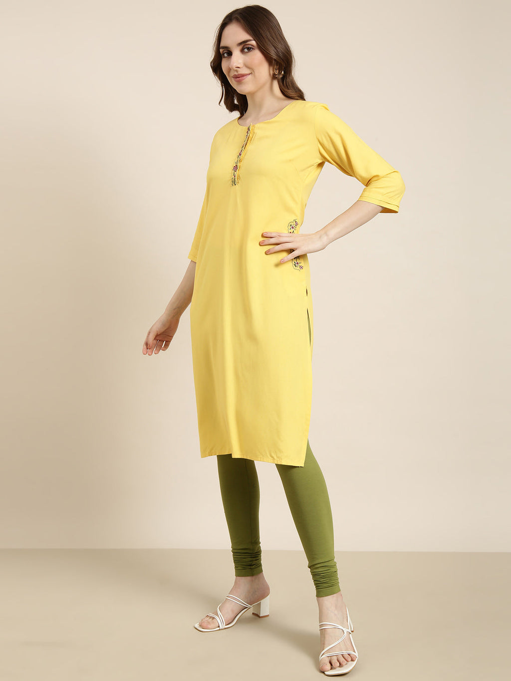 Women's Straight Yellow Solid Kurta