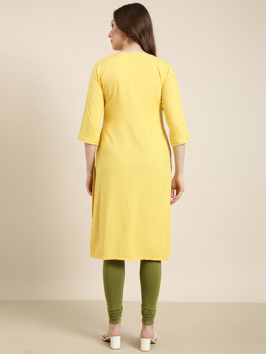 Women's Straight Yellow Solid Kurta
