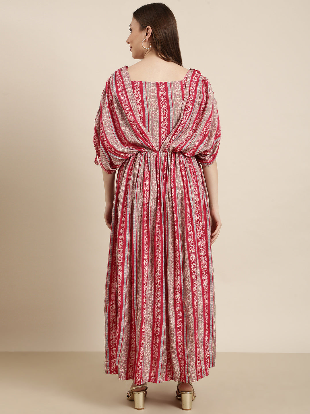 Women's Pink Floral Print Fit & Flare Cotton Maxi Dress