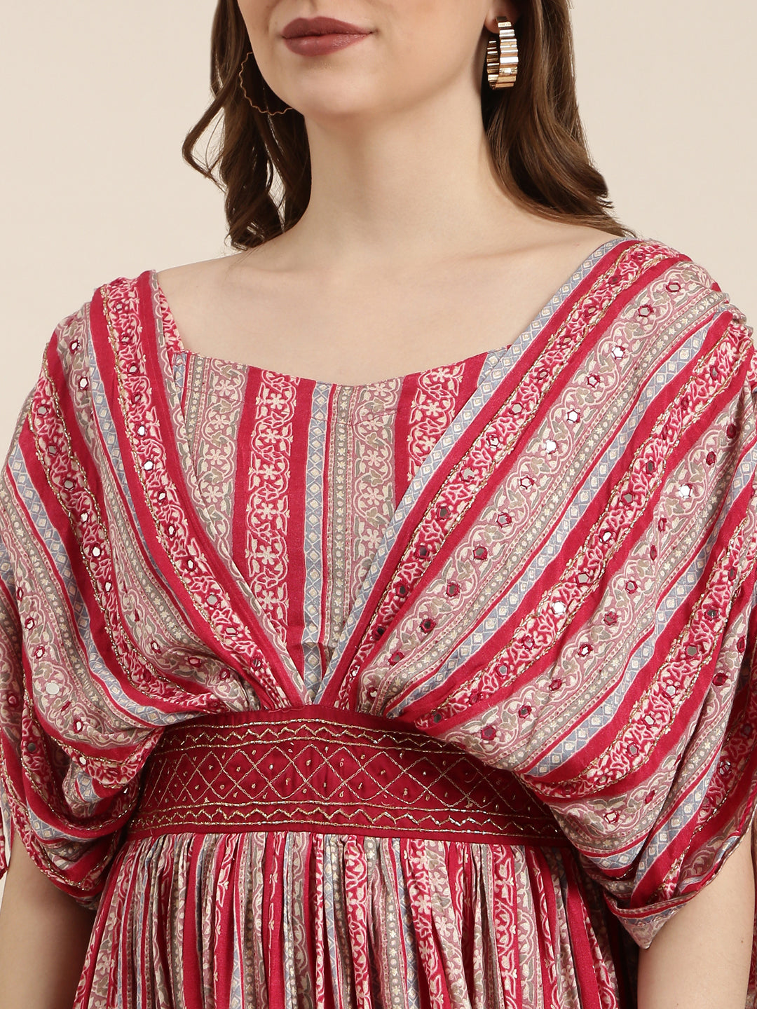 Women's Pink Floral Print Fit & Flare Cotton Maxi Dress