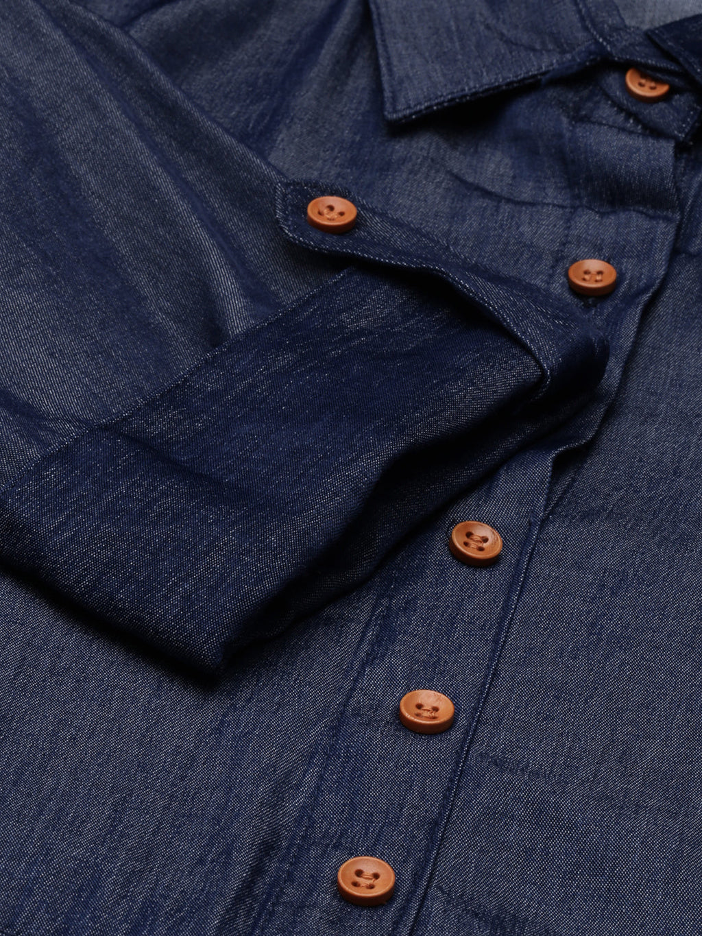 Women's Navy Blue Shirt Collar Roll-Up Sleeves Shirt Dress With Belt