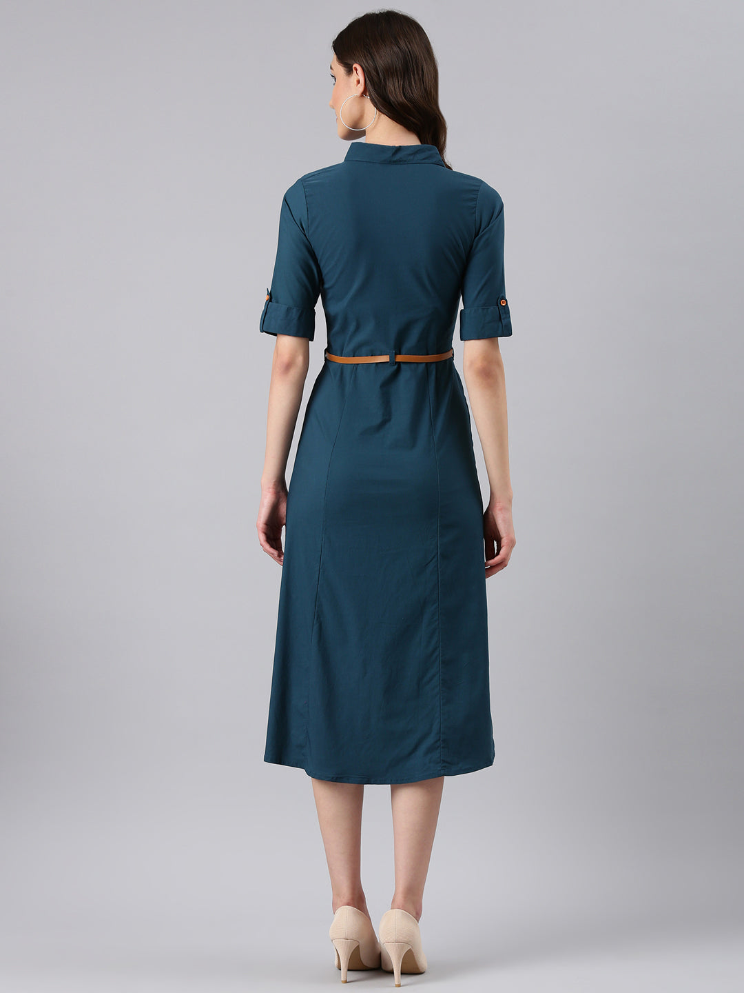 Women's Teal Belted Shirt Style Dress
