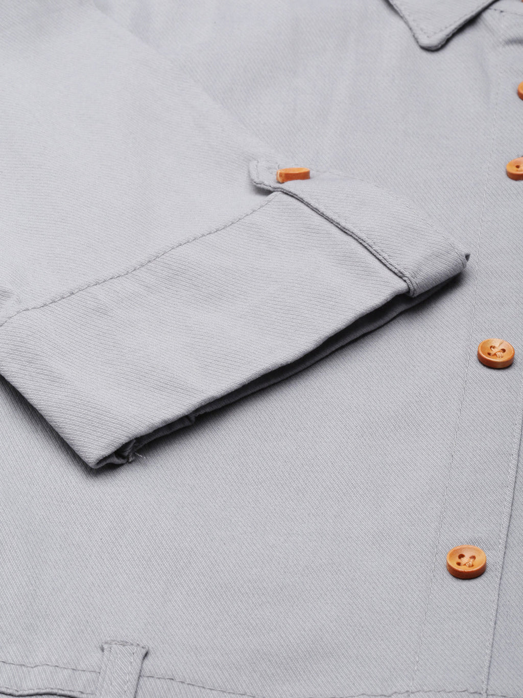 Women's Grey Cotton Roll-Up Sleeves Shirt Dress With Belt