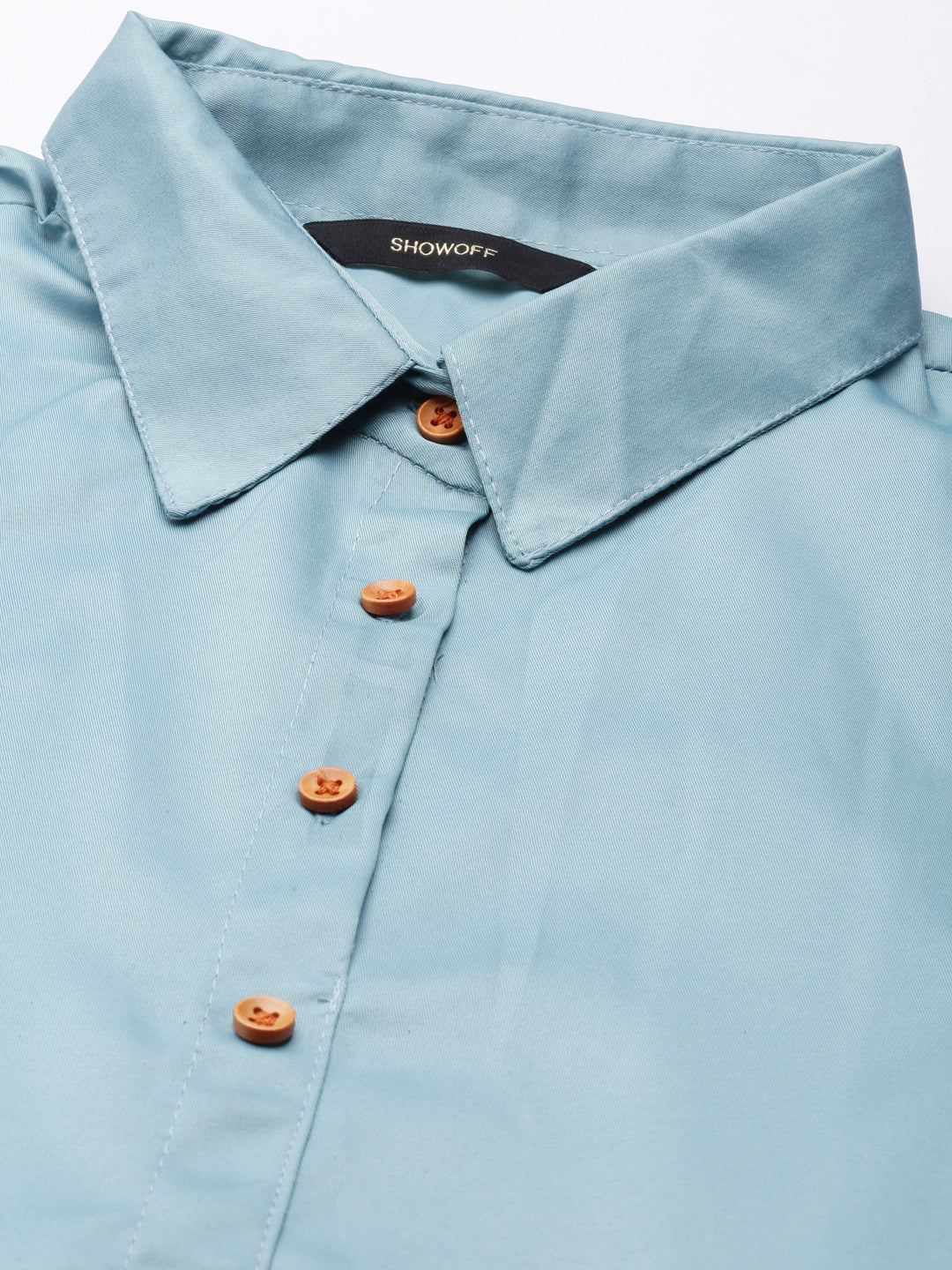 Women's Teal Satin Shirt Dress