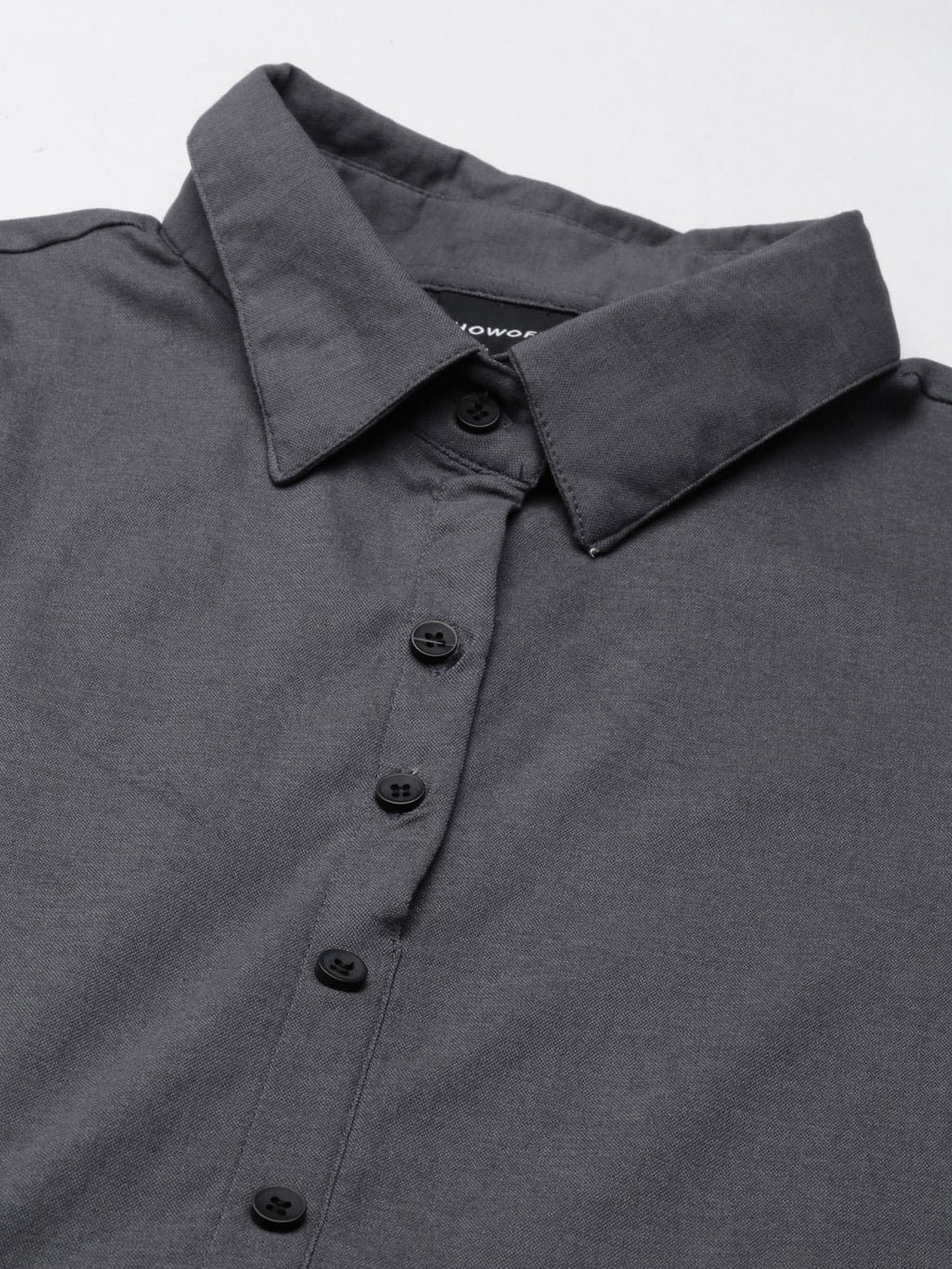 Women's Grey Shirt Collar Roll-Up Sleeves Cotton Shirt Style Dress