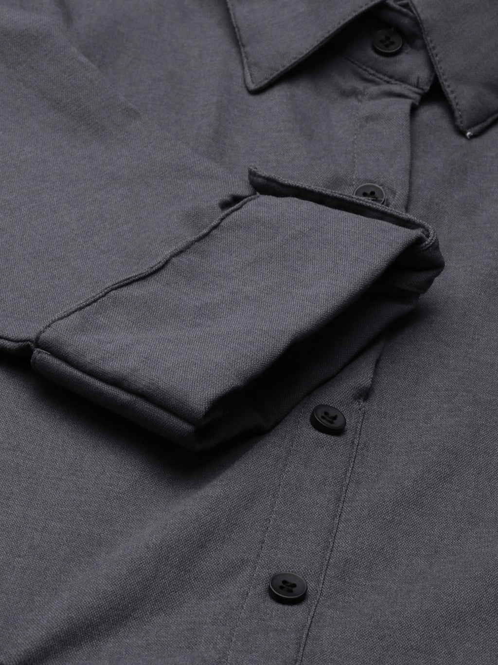 Women's Grey Shirt Collar Roll-Up Sleeves Cotton Shirt Style Dress