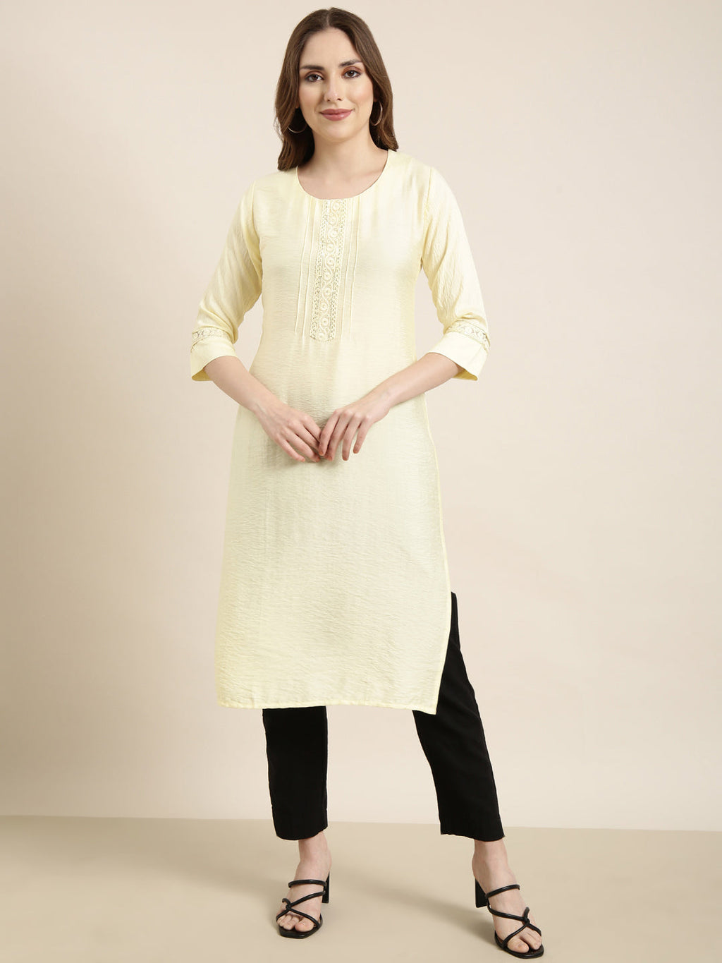 Women's Straight Yellow Solid Kurta