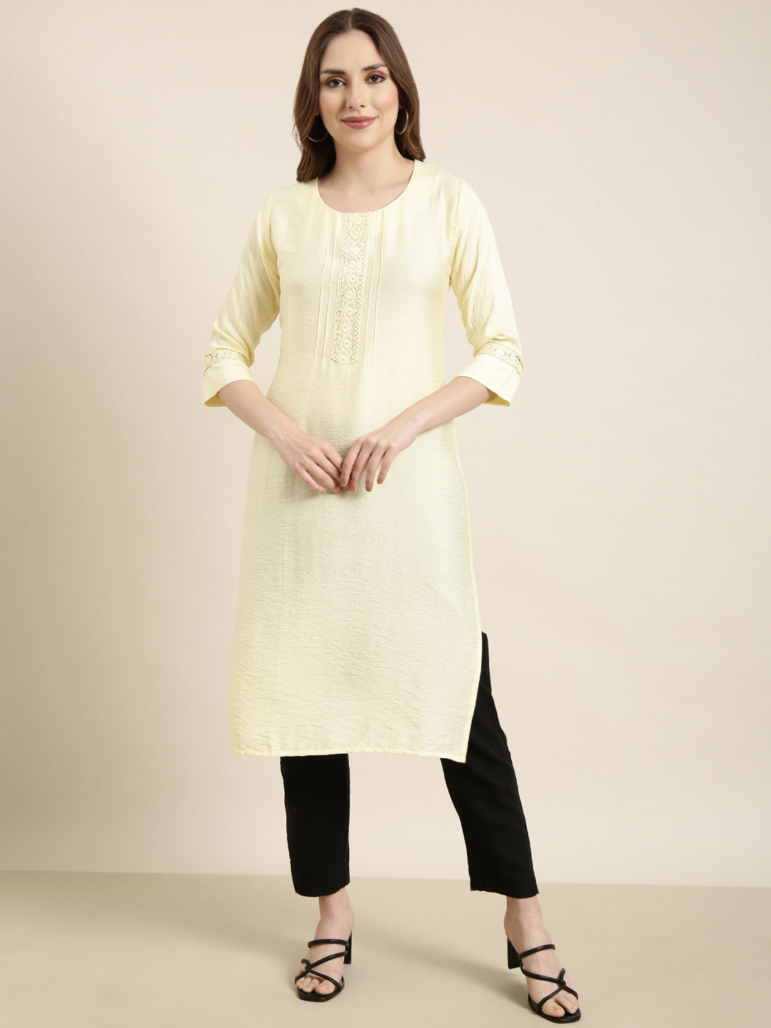 Women's Straight Yellow Solid Kurta