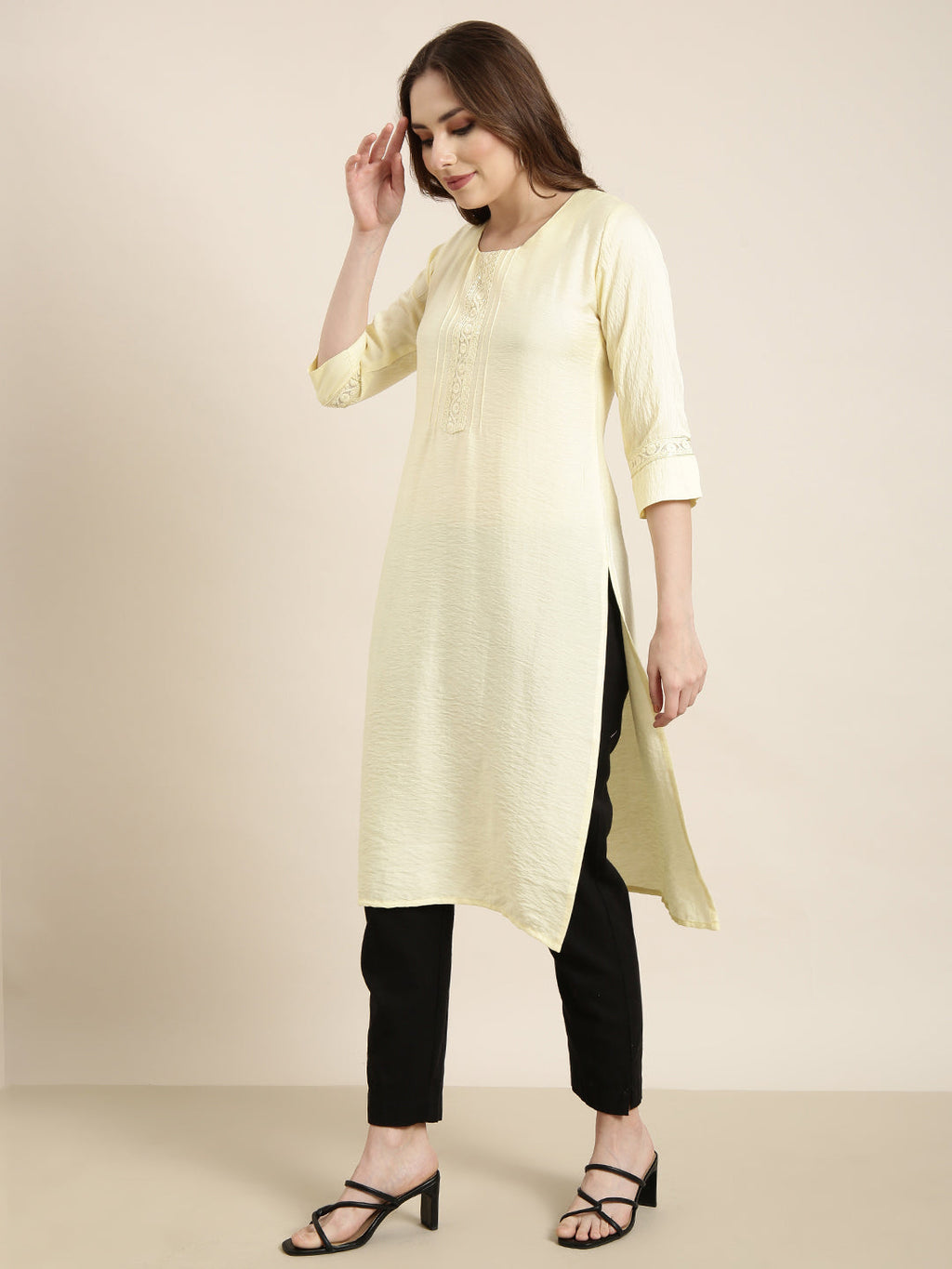 Women's Straight Yellow Solid Kurta