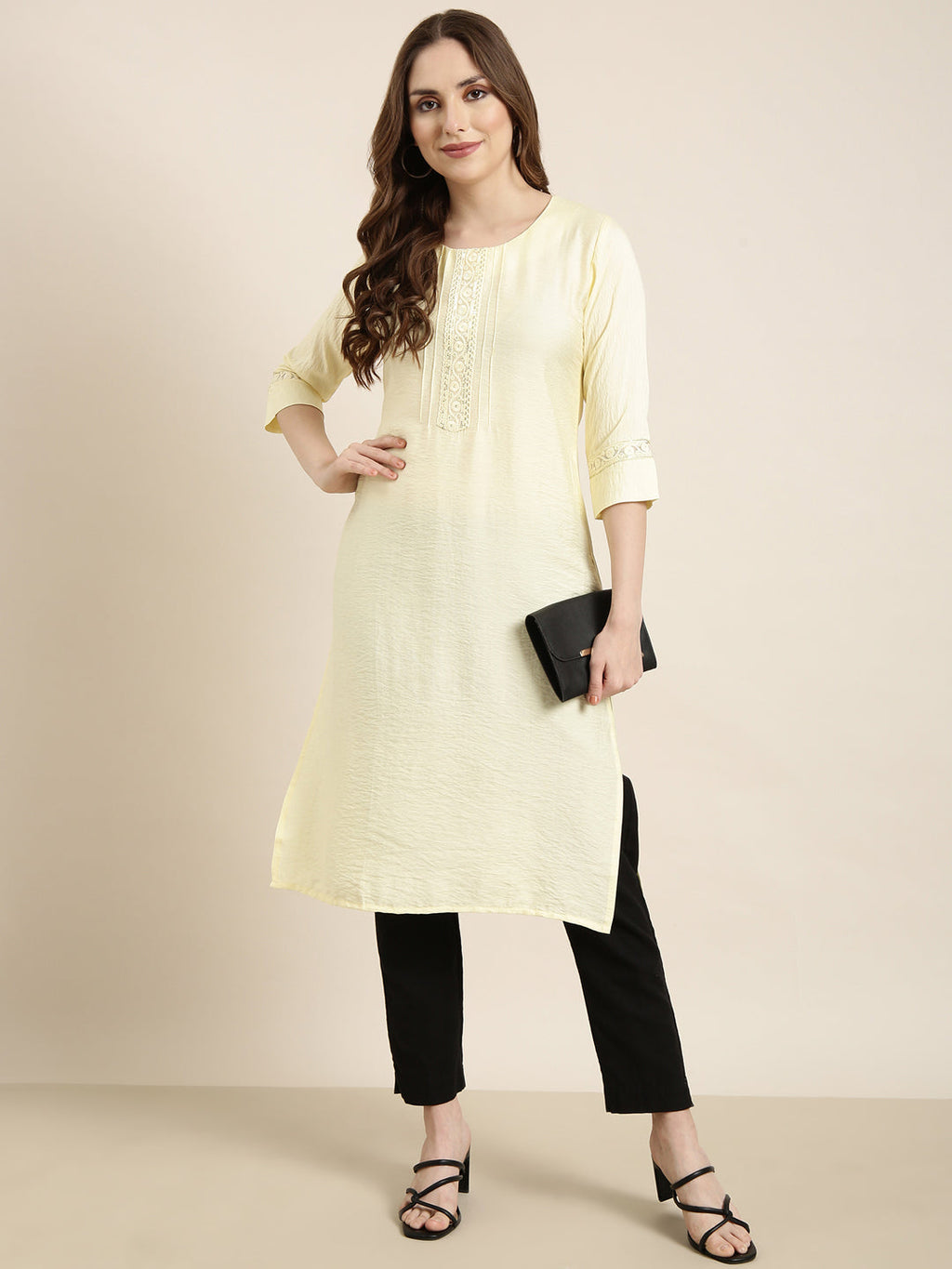 Women's Straight Yellow Solid Kurta