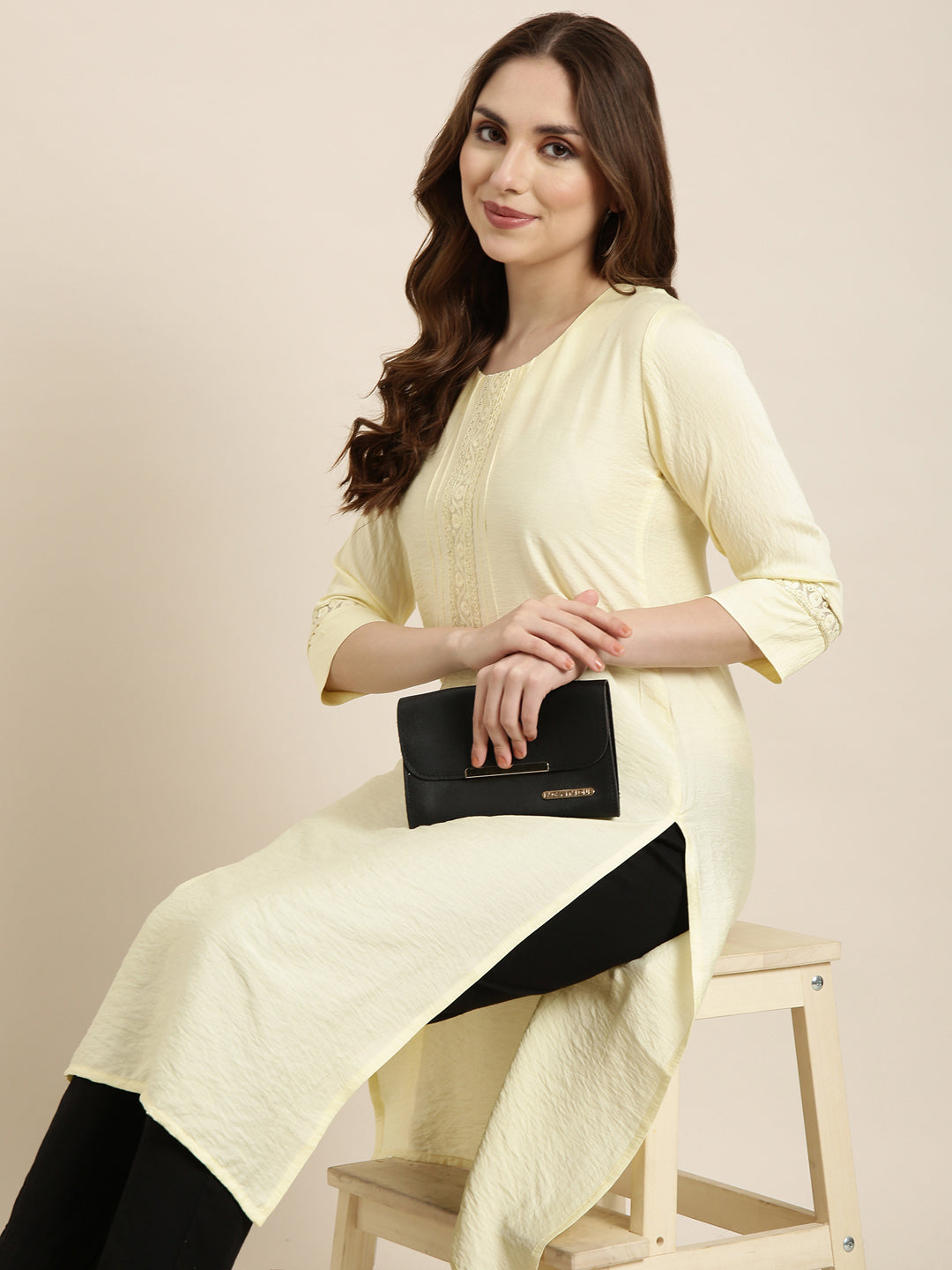 Women's Straight Yellow Solid Kurta
