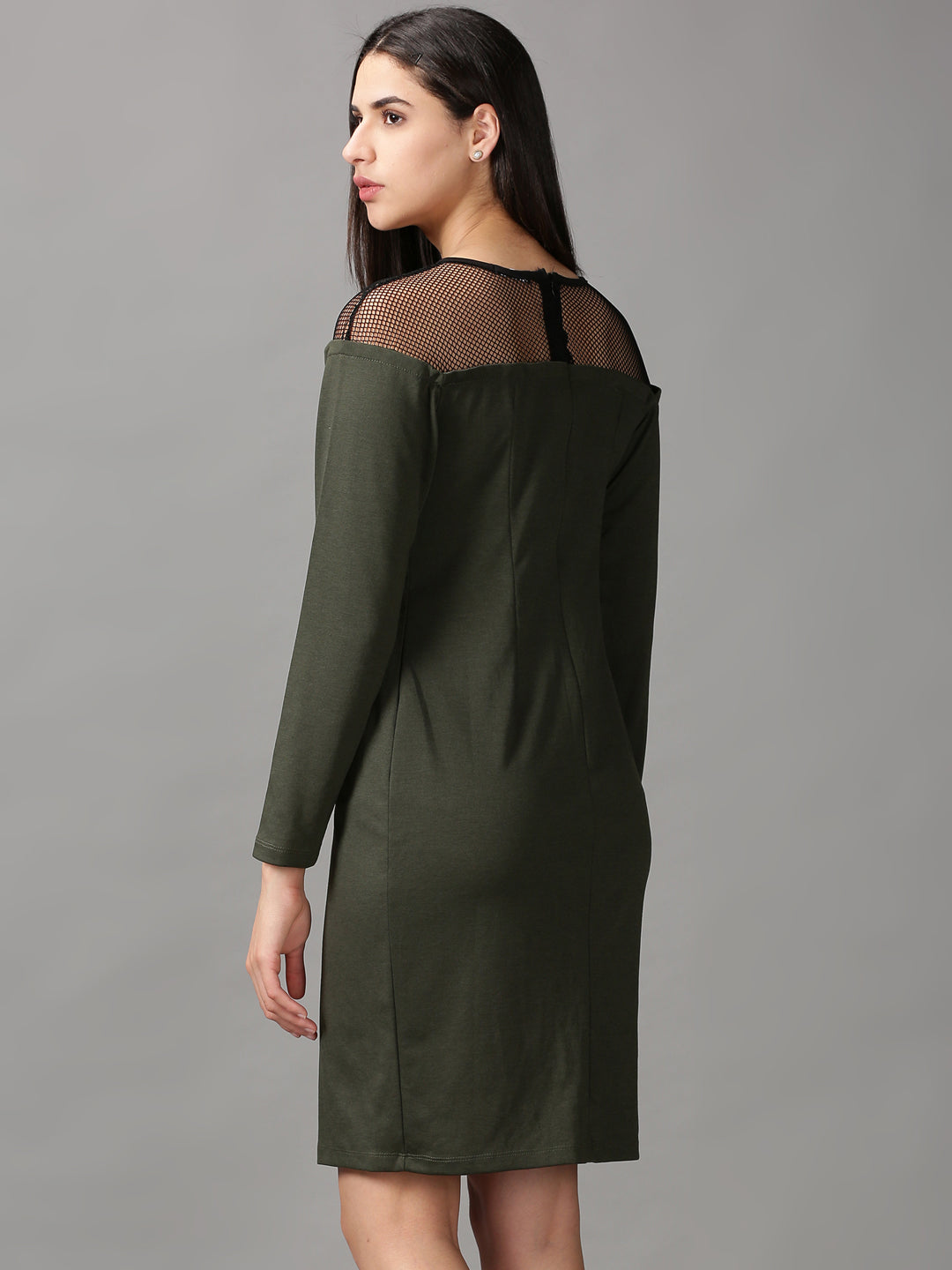 Women's Olive Solid Fit & Flare Dress