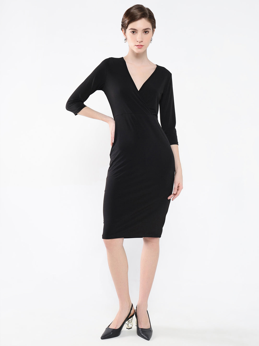 Women's Black Solid Bodycon Dress
