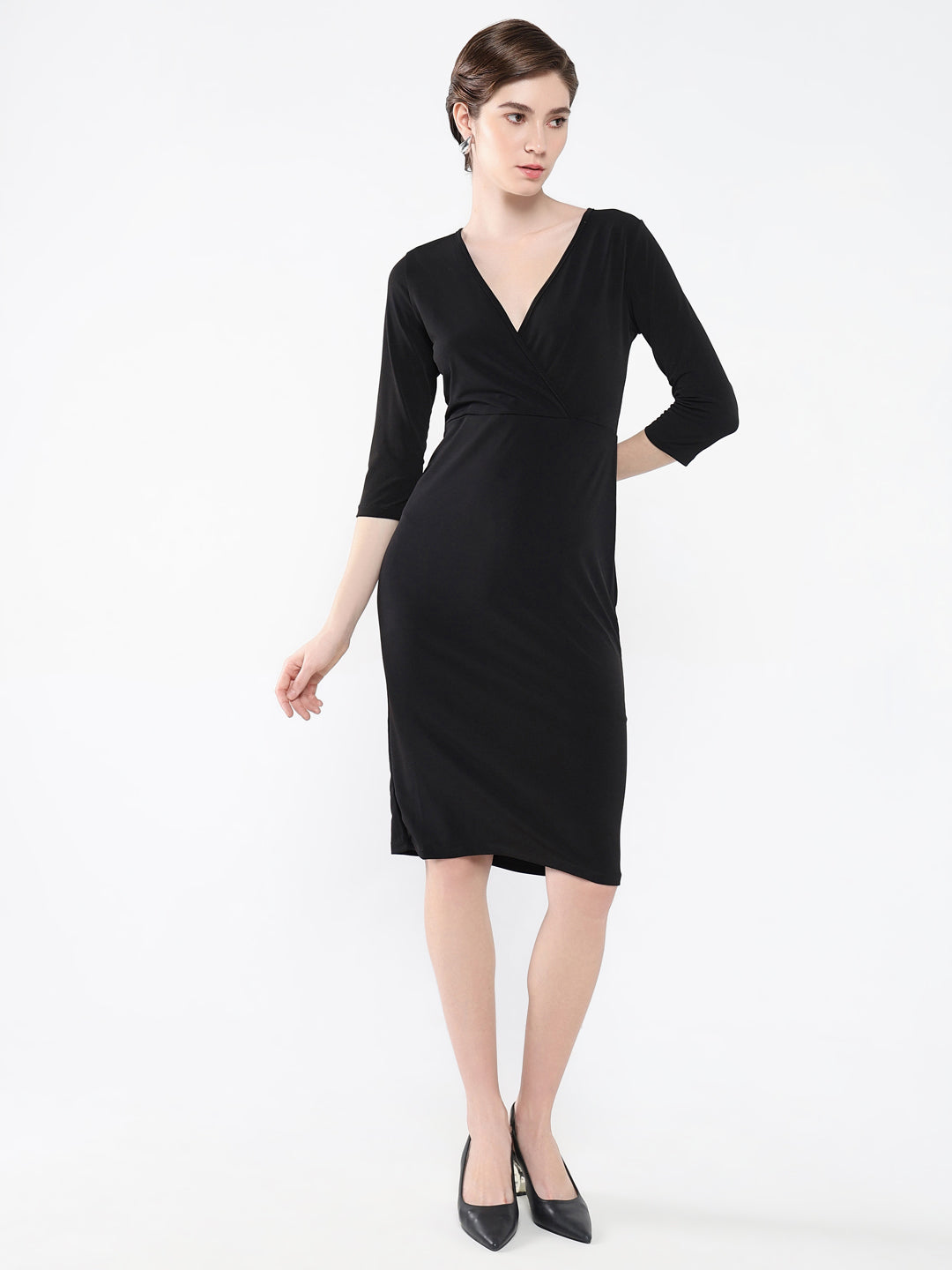 Women's Black Solid Bodycon Dress