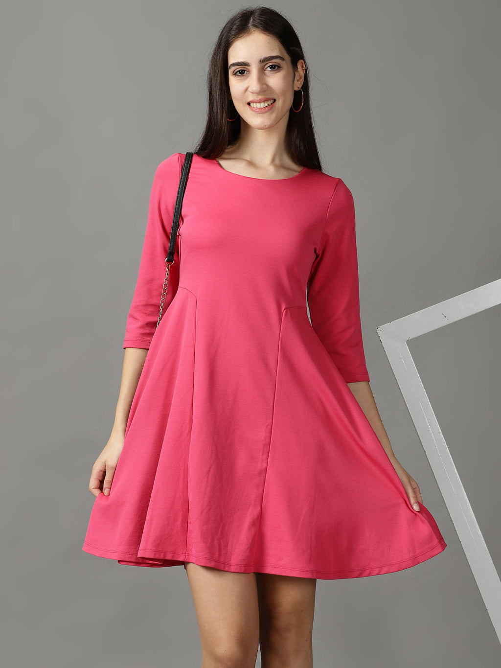 Women's Pink Regular Sleeves Mini A-Line Dress