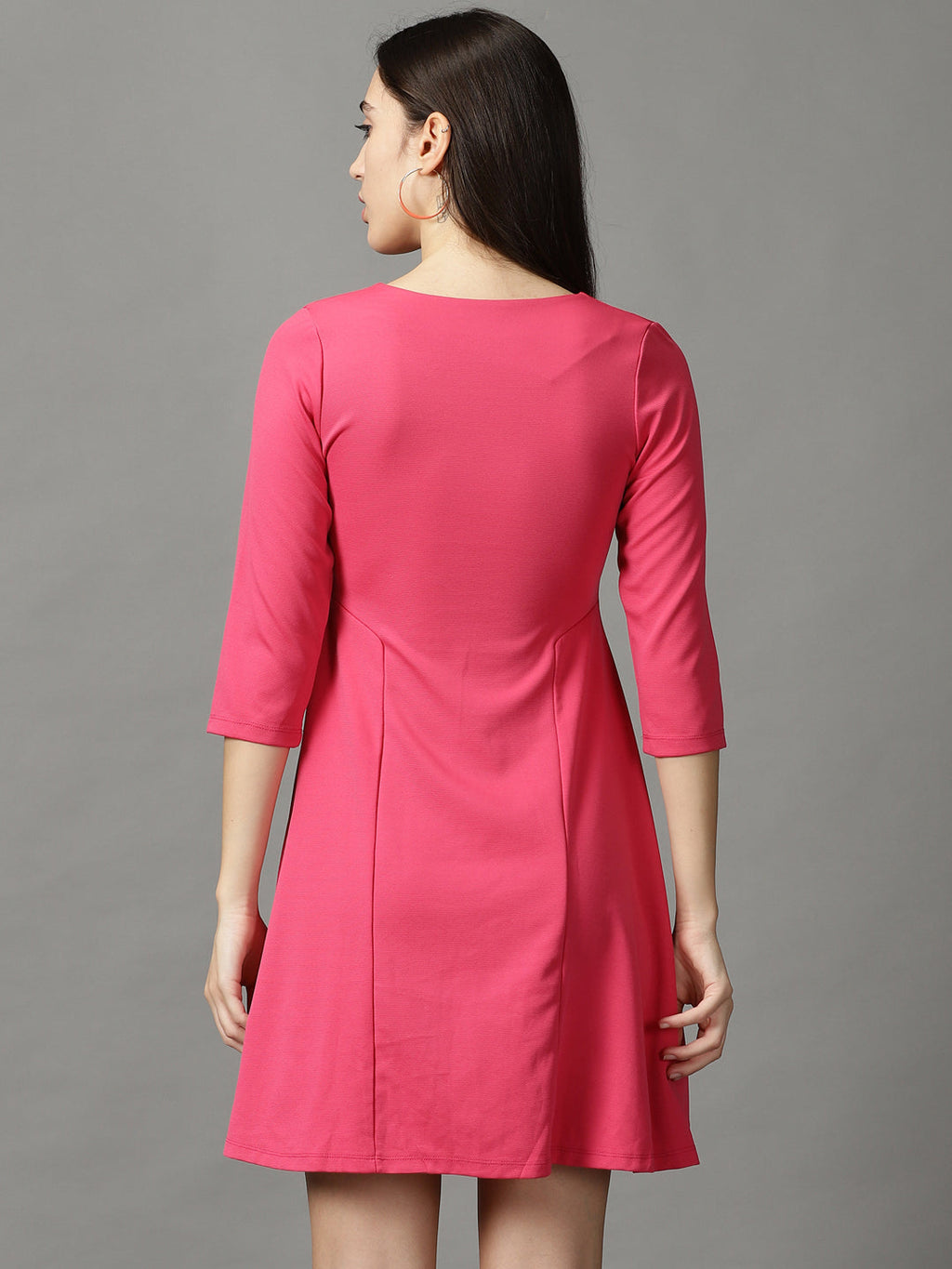 Women's Pink Regular Sleeves Mini A-Line Dress