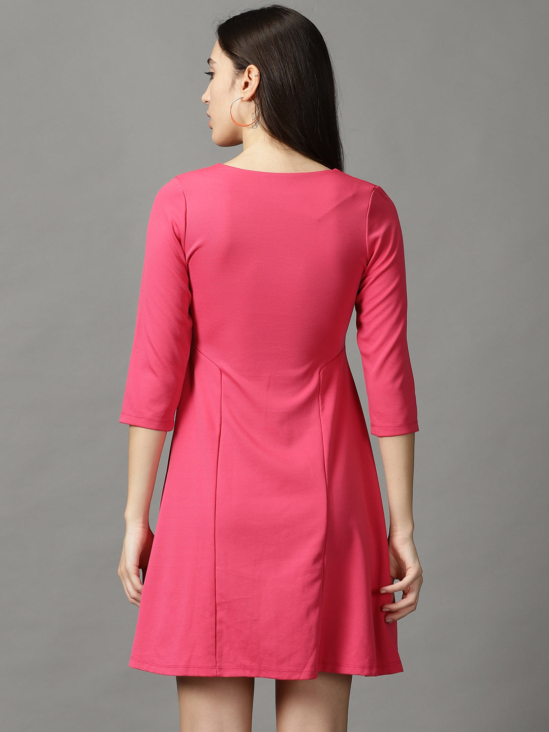 Women's Pink Regular Sleeves Mini A-Line Dress