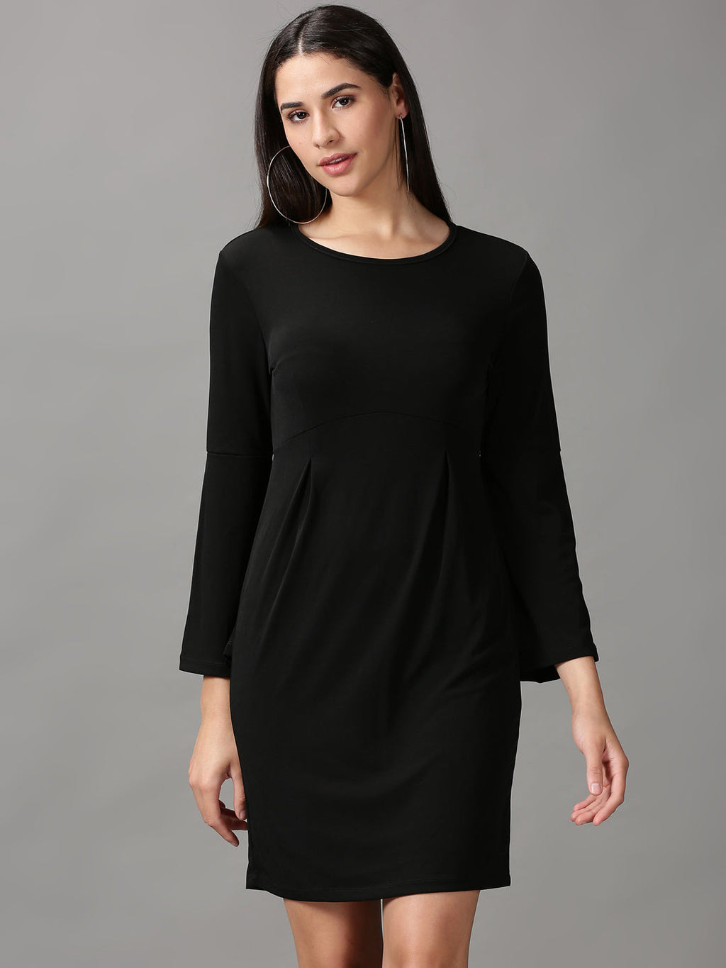 Women's Black Solid Fit & Flare Dress
