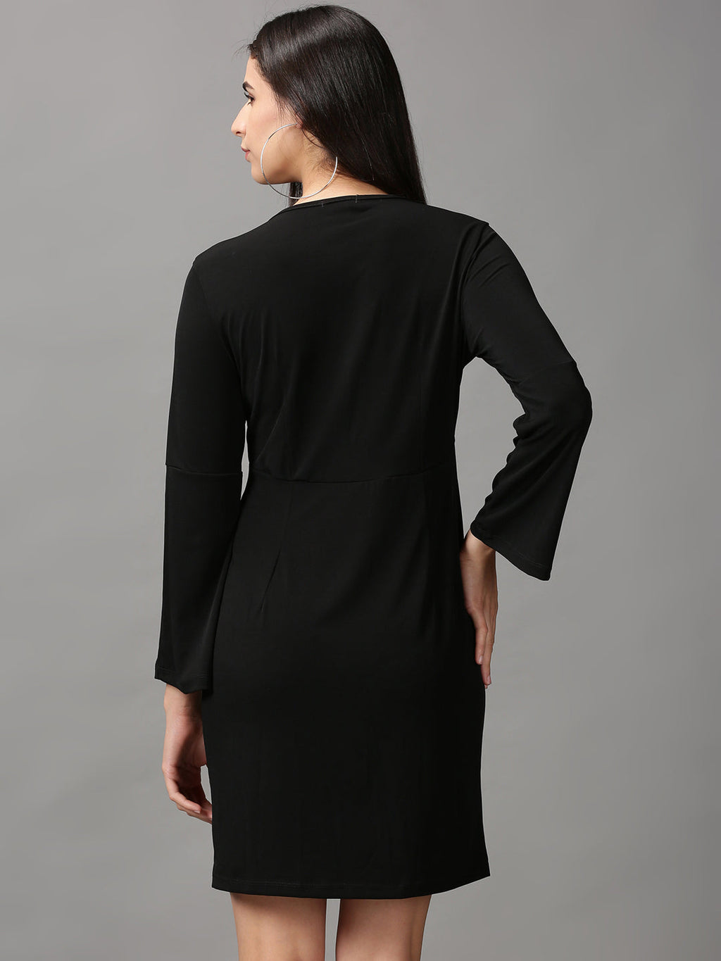 Women's Black Solid Fit & Flare Dress