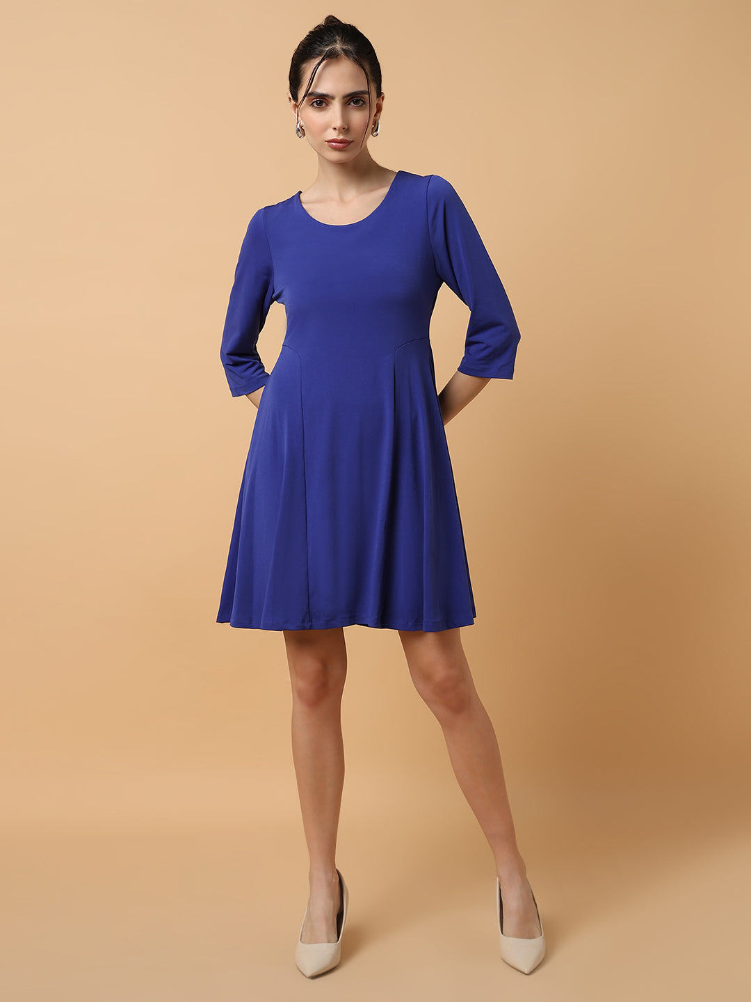Women's Blue Flared Sleeves Sheath Dress
