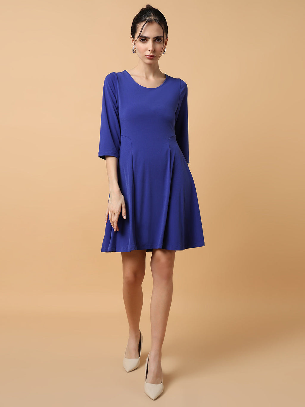Women's Blue Flared Sleeves Sheath Dress