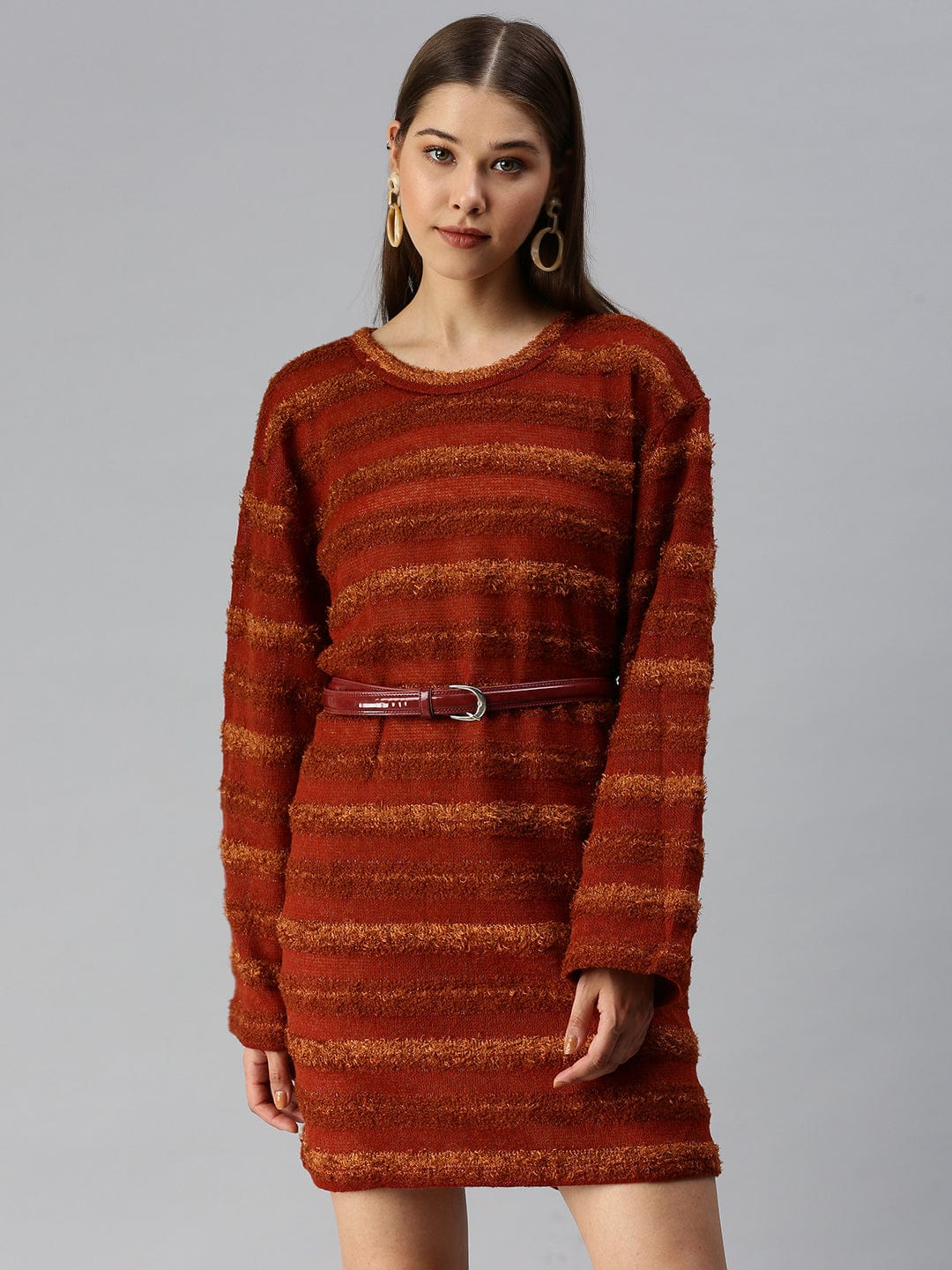 Women's Self Design T-shirt Rust Dress