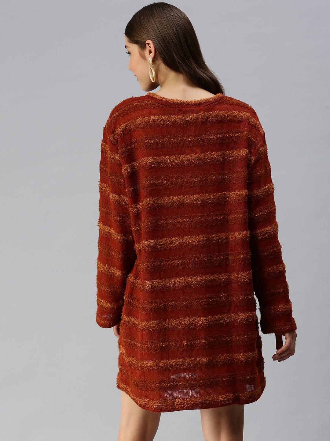 Women's Self Design T-shirt Rust Dress