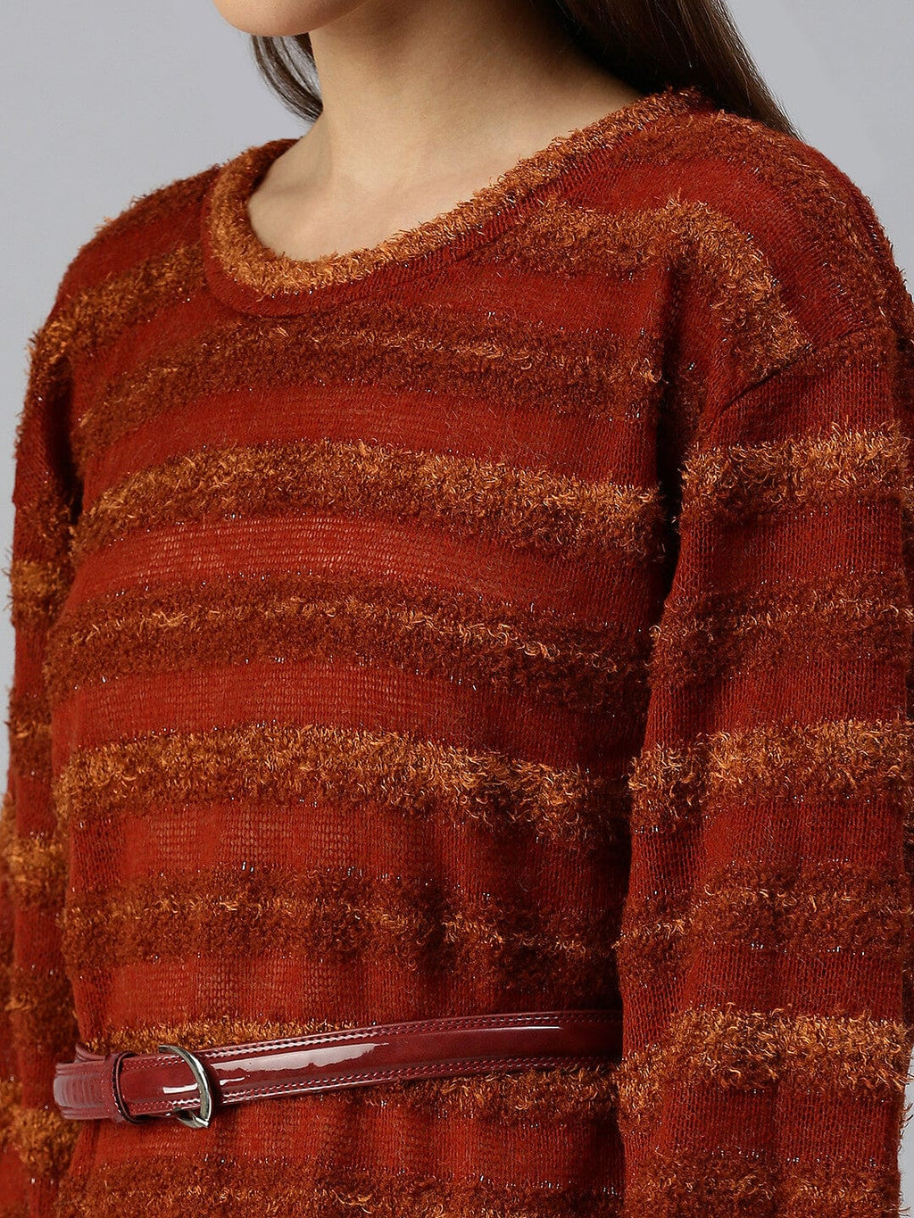 Women's Self Design T-shirt Rust Dress