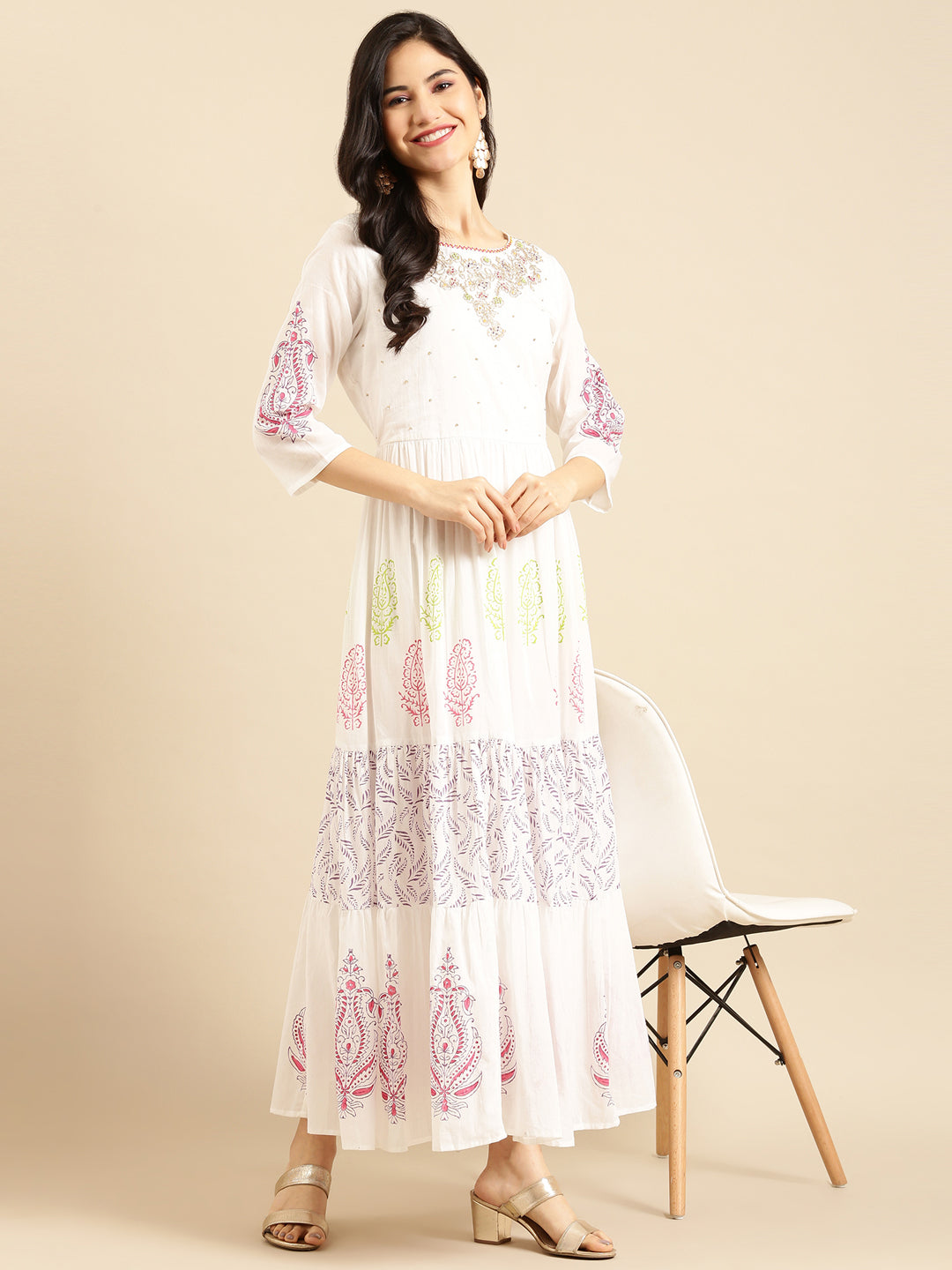 Women's White Ethnic Motifs Printed Anarkali Kurta