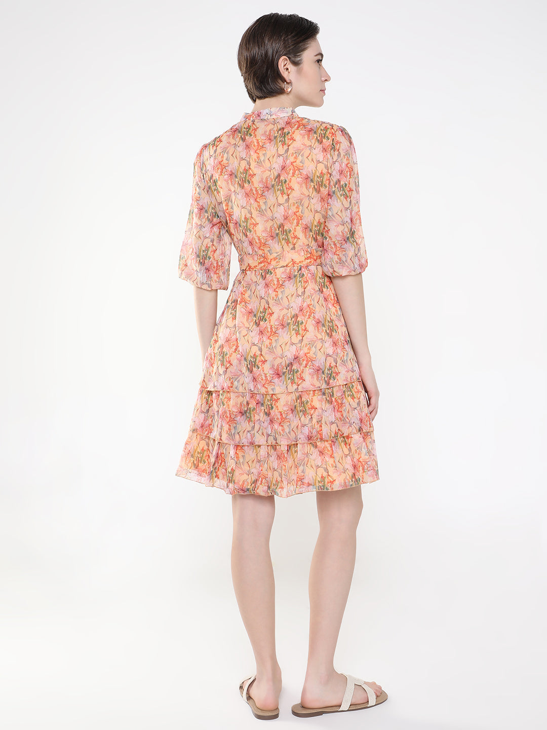 Women's Floral Peach Fit and Flare Dress