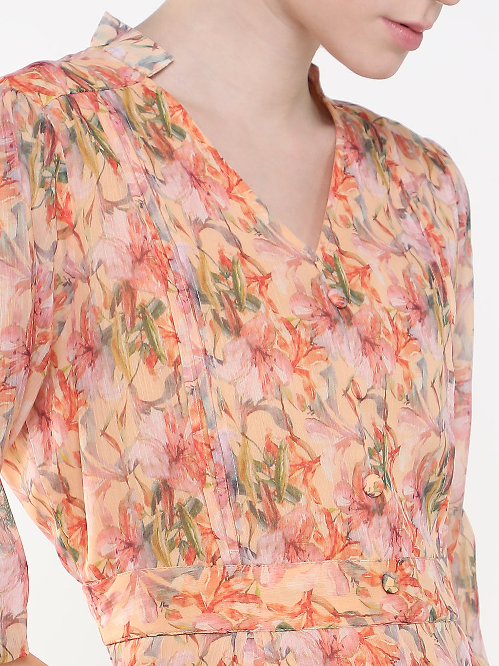 Women's Floral Peach Fit and Flare Dress