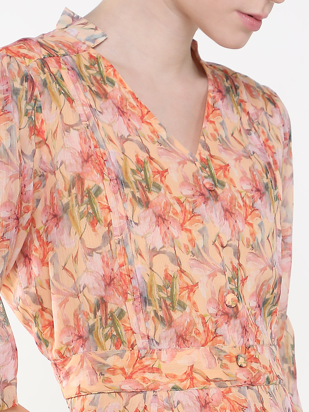 Women's Floral Peach Fit and Flare Dress