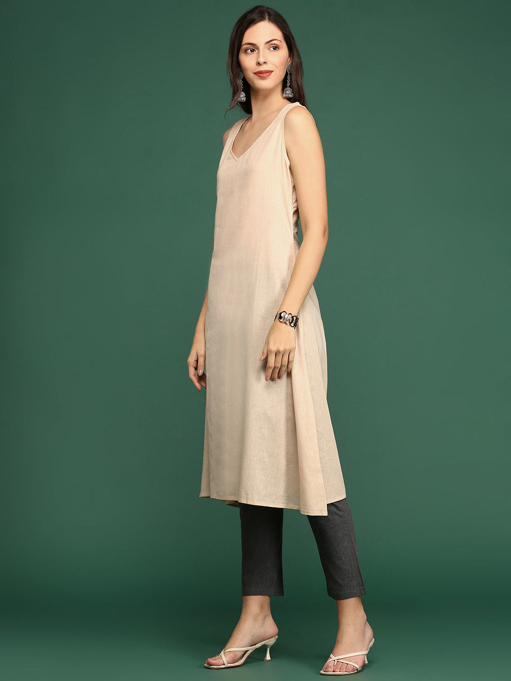 Women's V-Neck Abstract Multi Kaftan Kurta