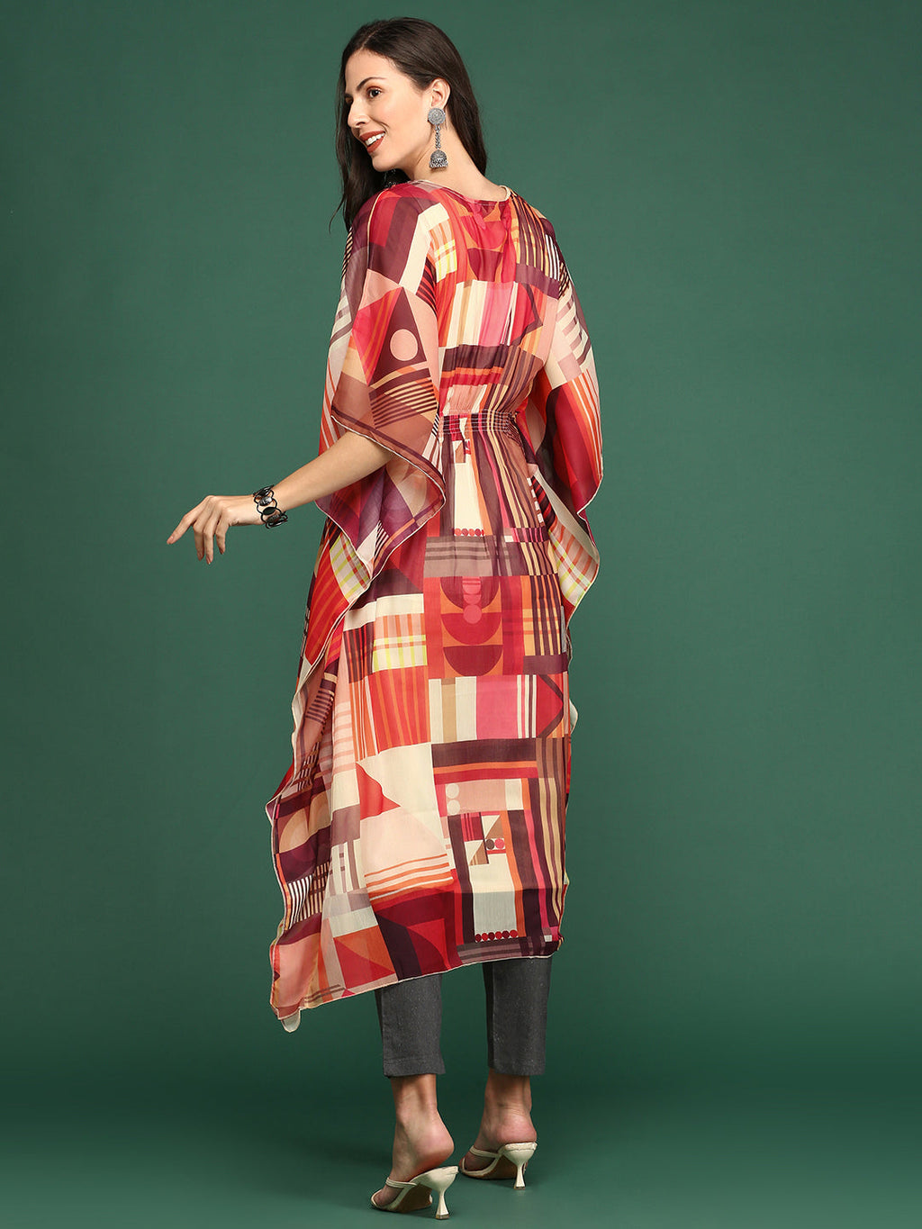 Women's V-Neck Abstract Multi Kaftan Kurta