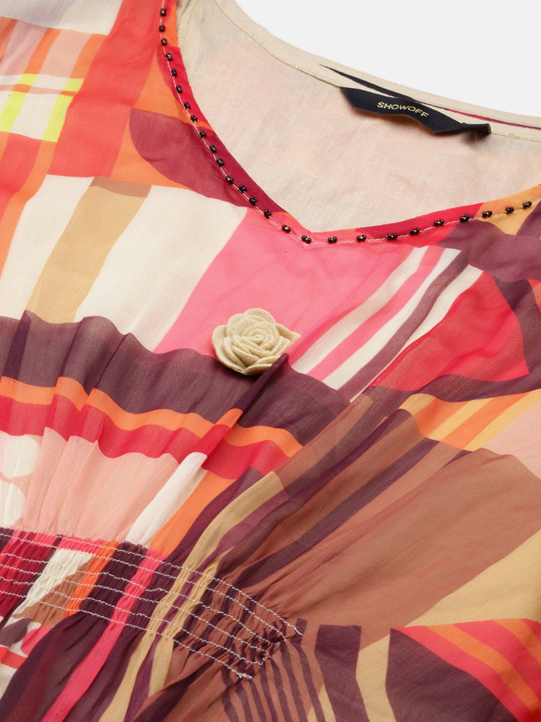 Women's V-Neck Abstract Multi Kaftan Kurta