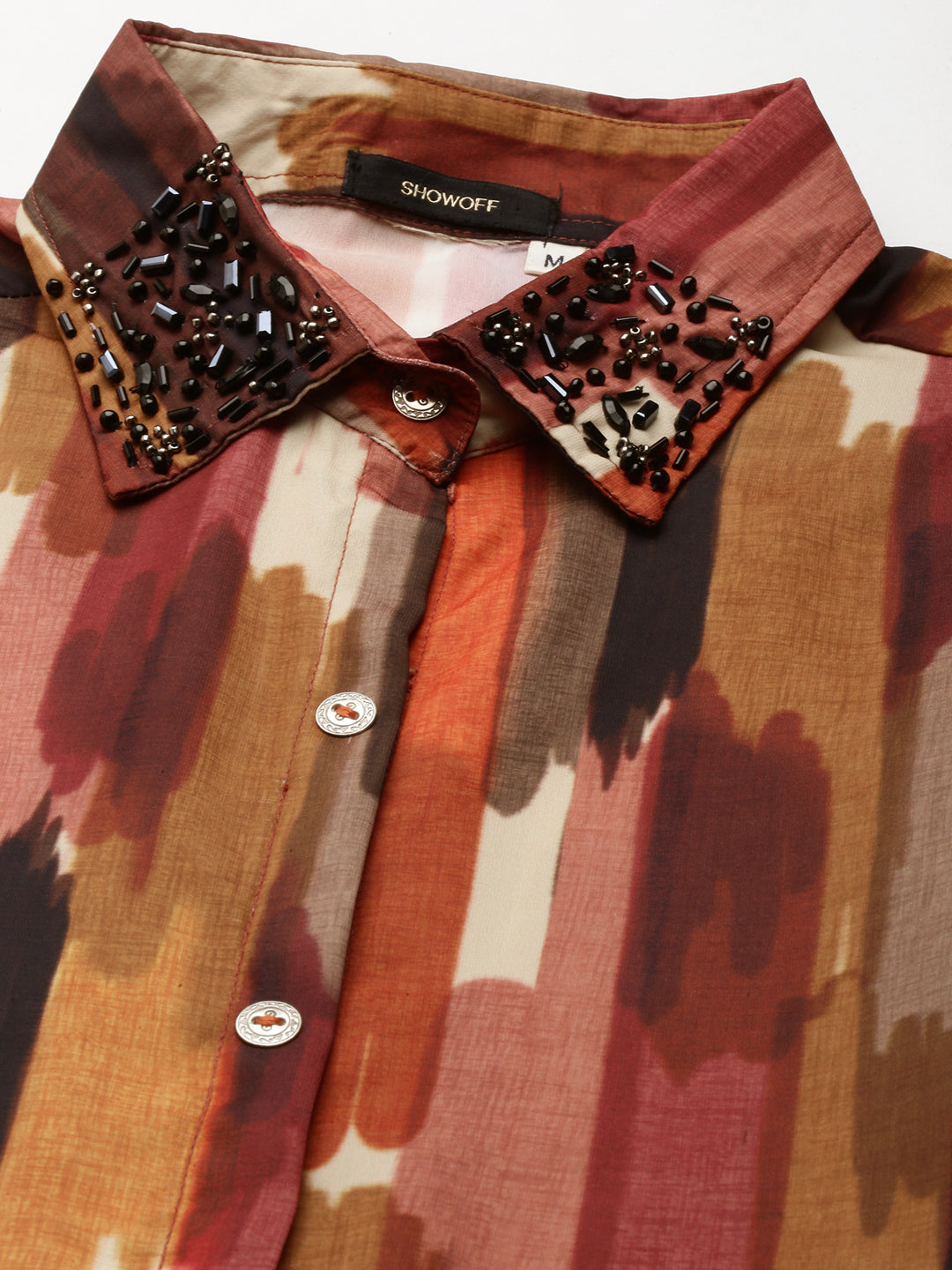 Women's Multi Shirt Collar Abstract Printed Bead Work Straight Kurta