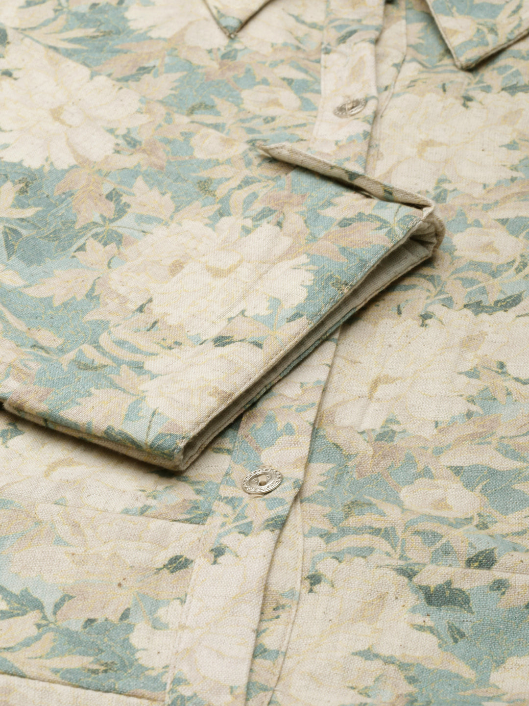 Women's Beige Floral Printed Shirt Collar A-Line Kurta