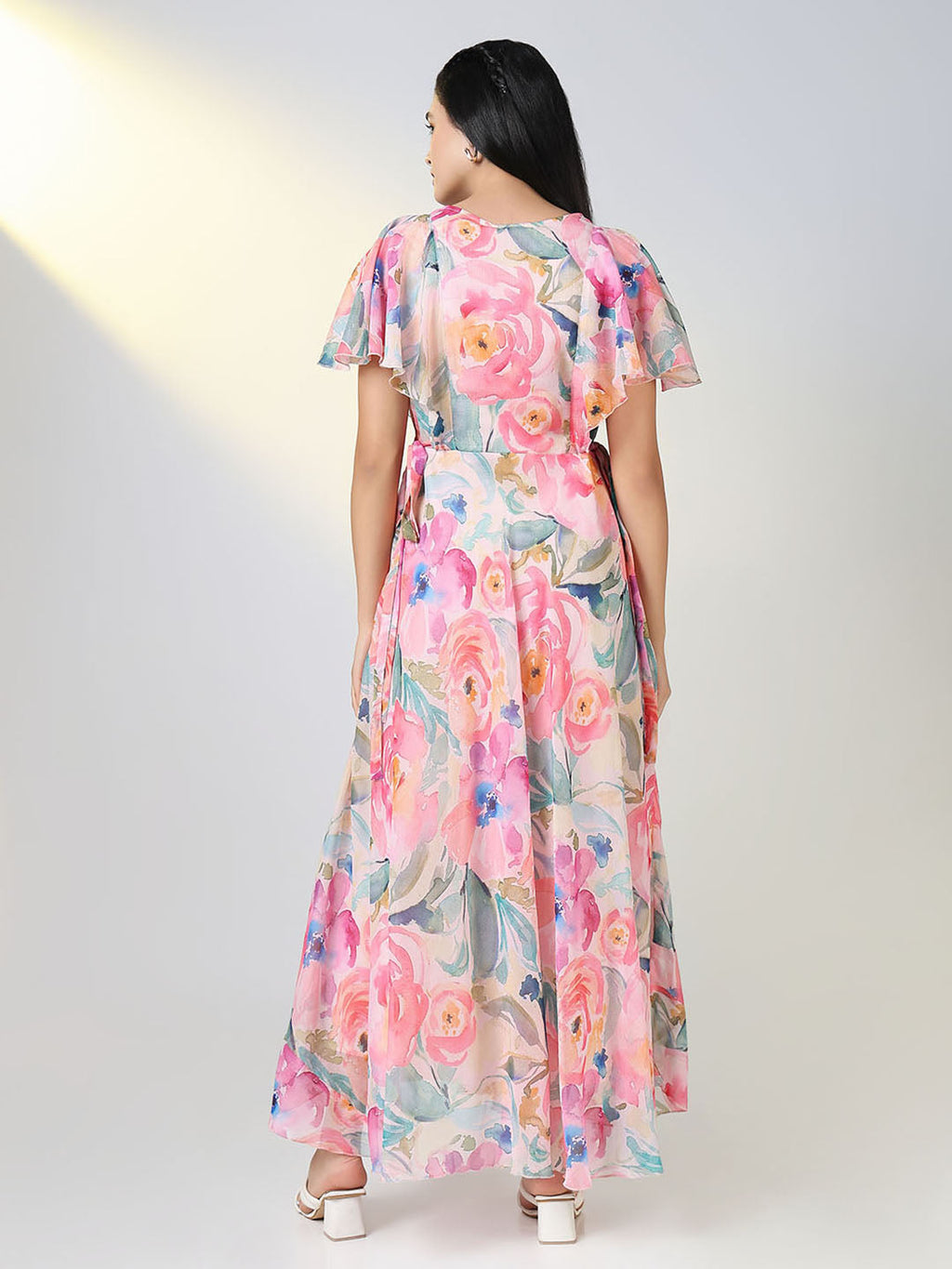 Women's Embellished Pink Floral Fit and Flare Dress