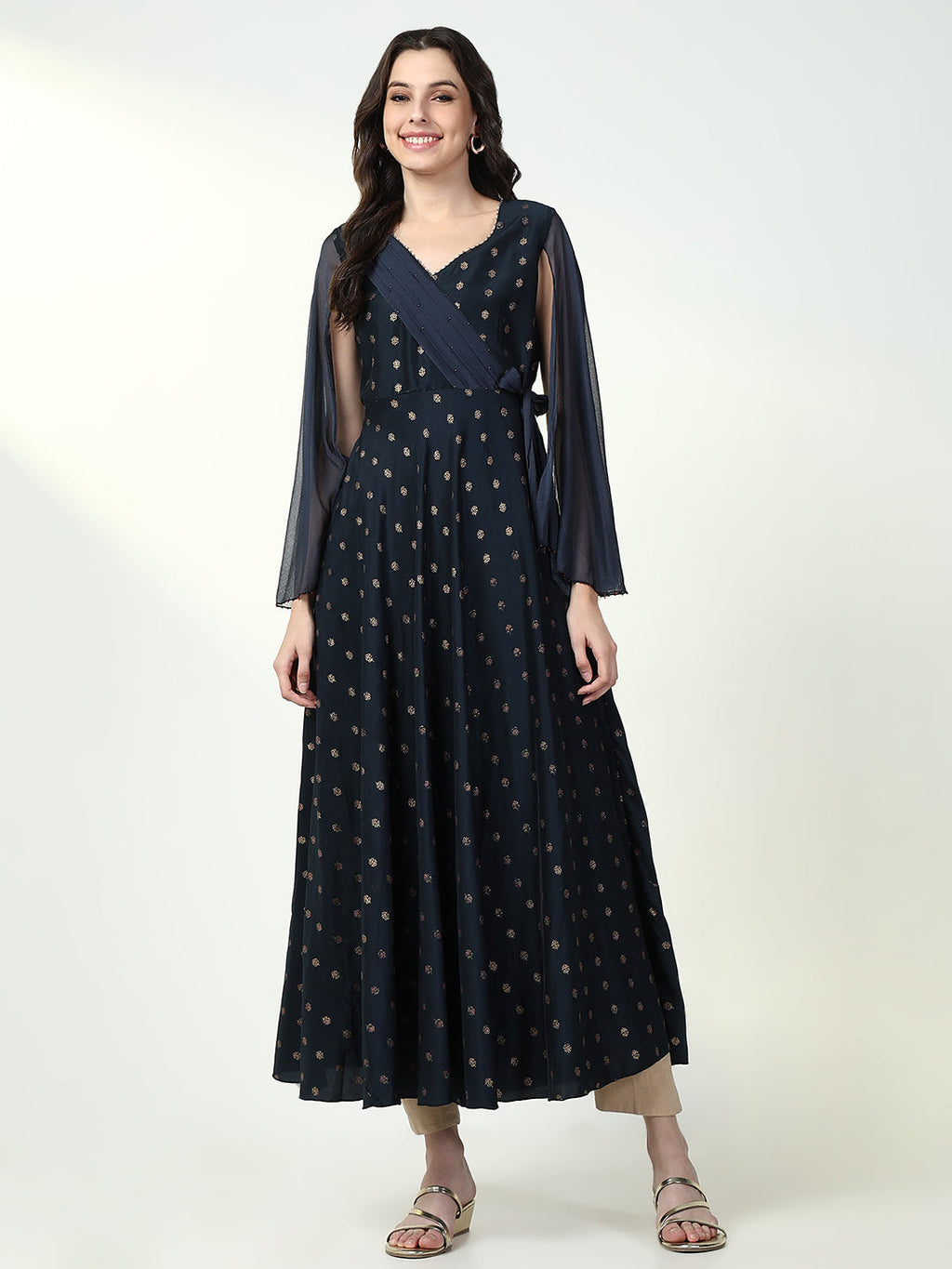 Women's Navy Blue Floral Straight Kurta