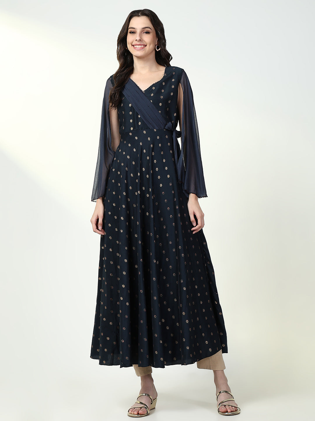 Women's Navy Blue Floral Straight Kurta