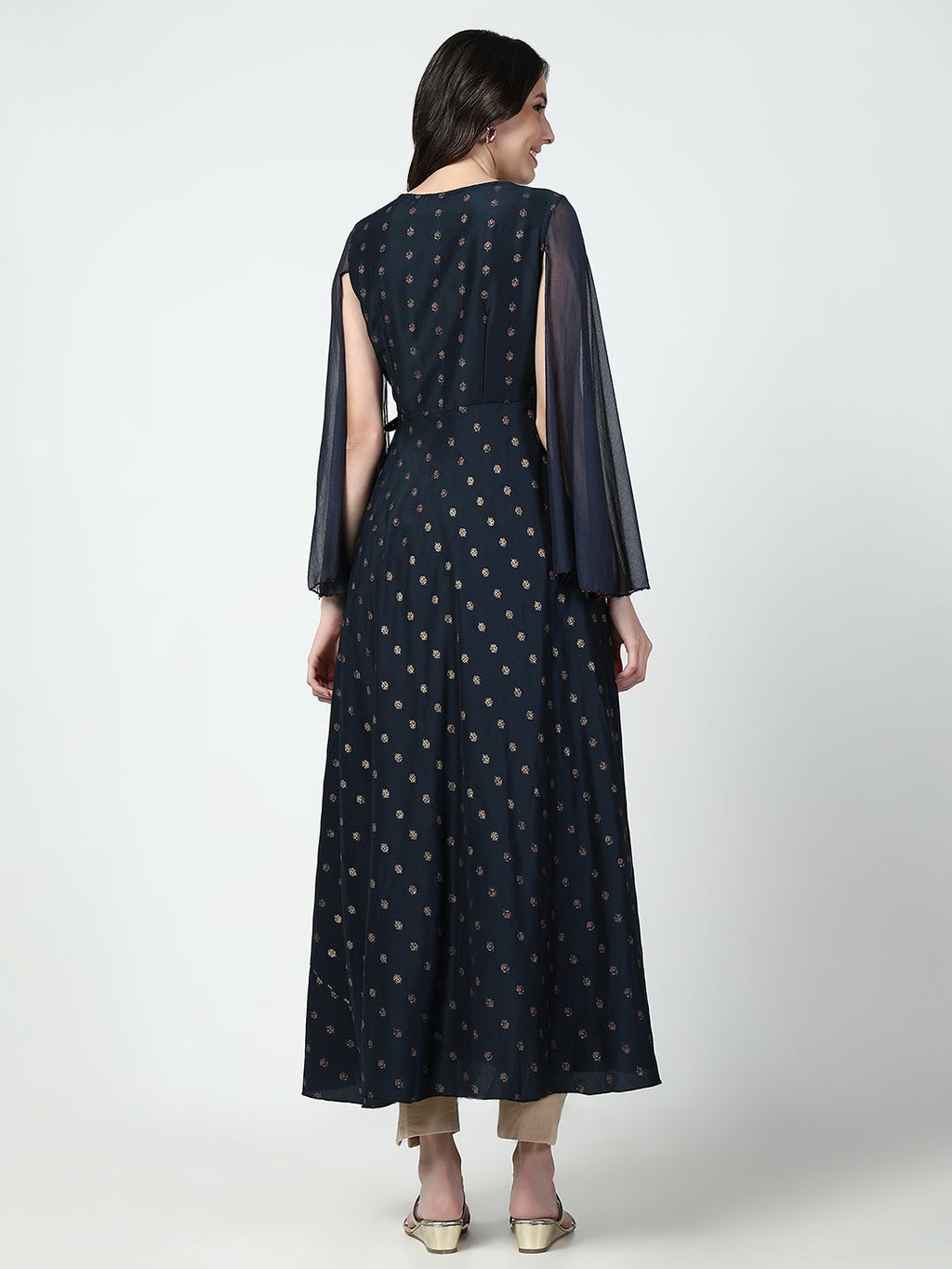 Women's Navy Blue Floral Straight Kurta
